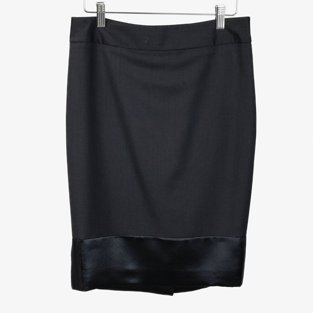 L.A.M.B. Vintage Black Wool and Satin Pencil Skirt